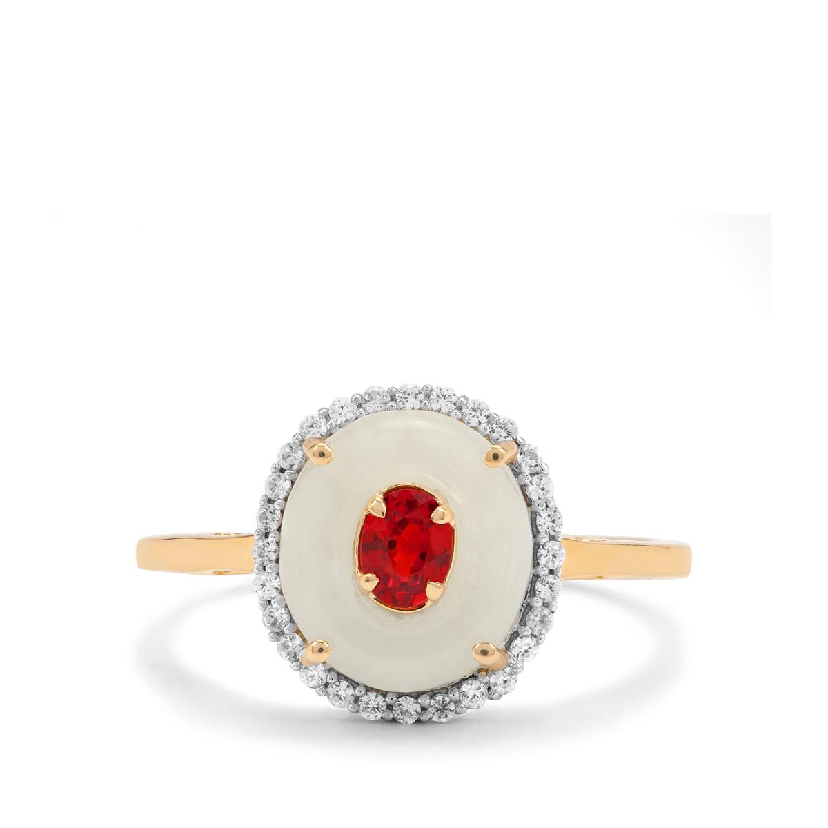 Jadeite Songea Red Sapphire White Zircon K Gold Ring Atgw Cts