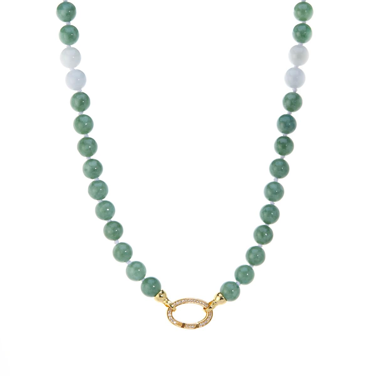 Type A Burmese Jadeite White Topaz Gold Tone Sterling Silver Necklace