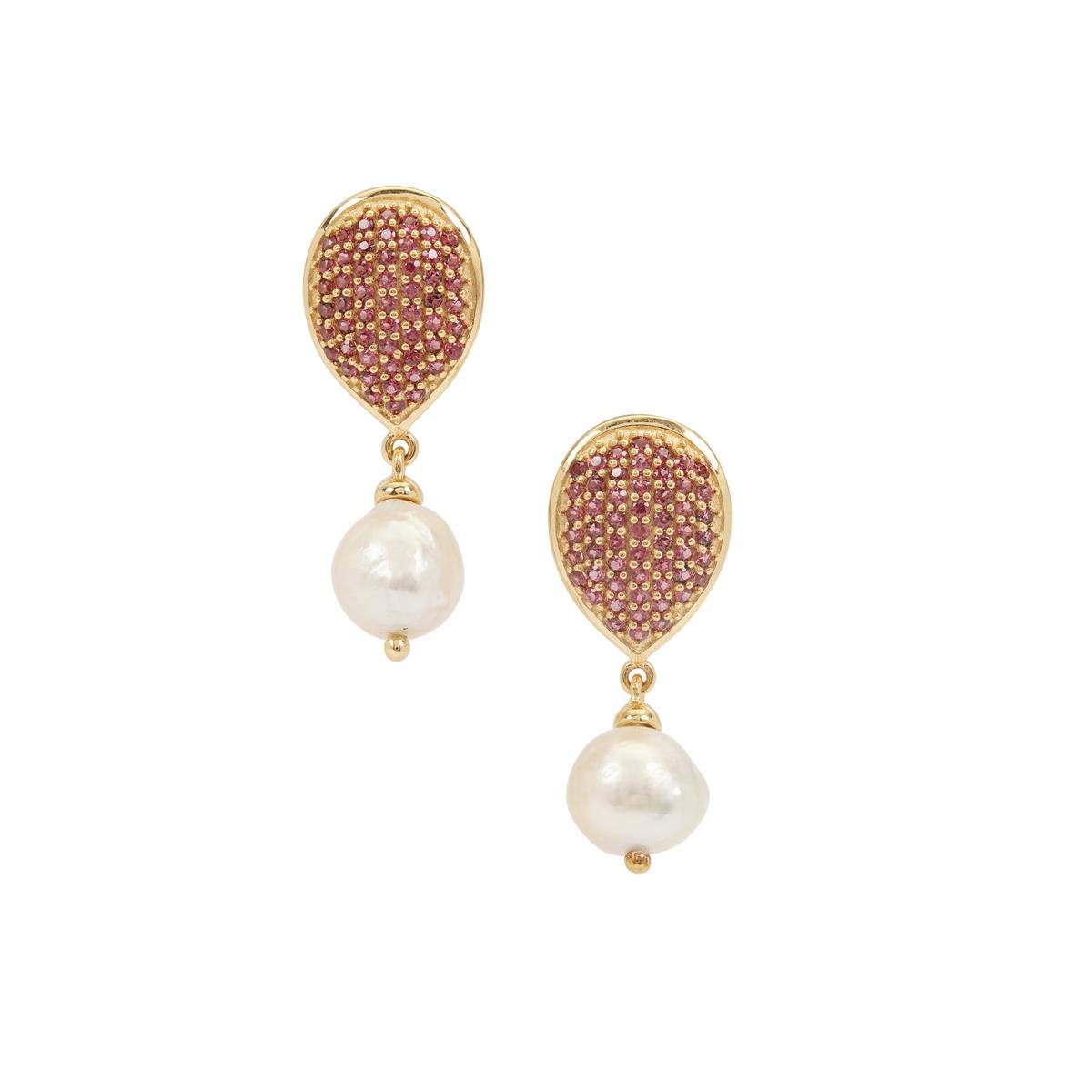 South Sea Cultured Pearl Rajasthan Garnet Midas Earrings 8mm Gemporia