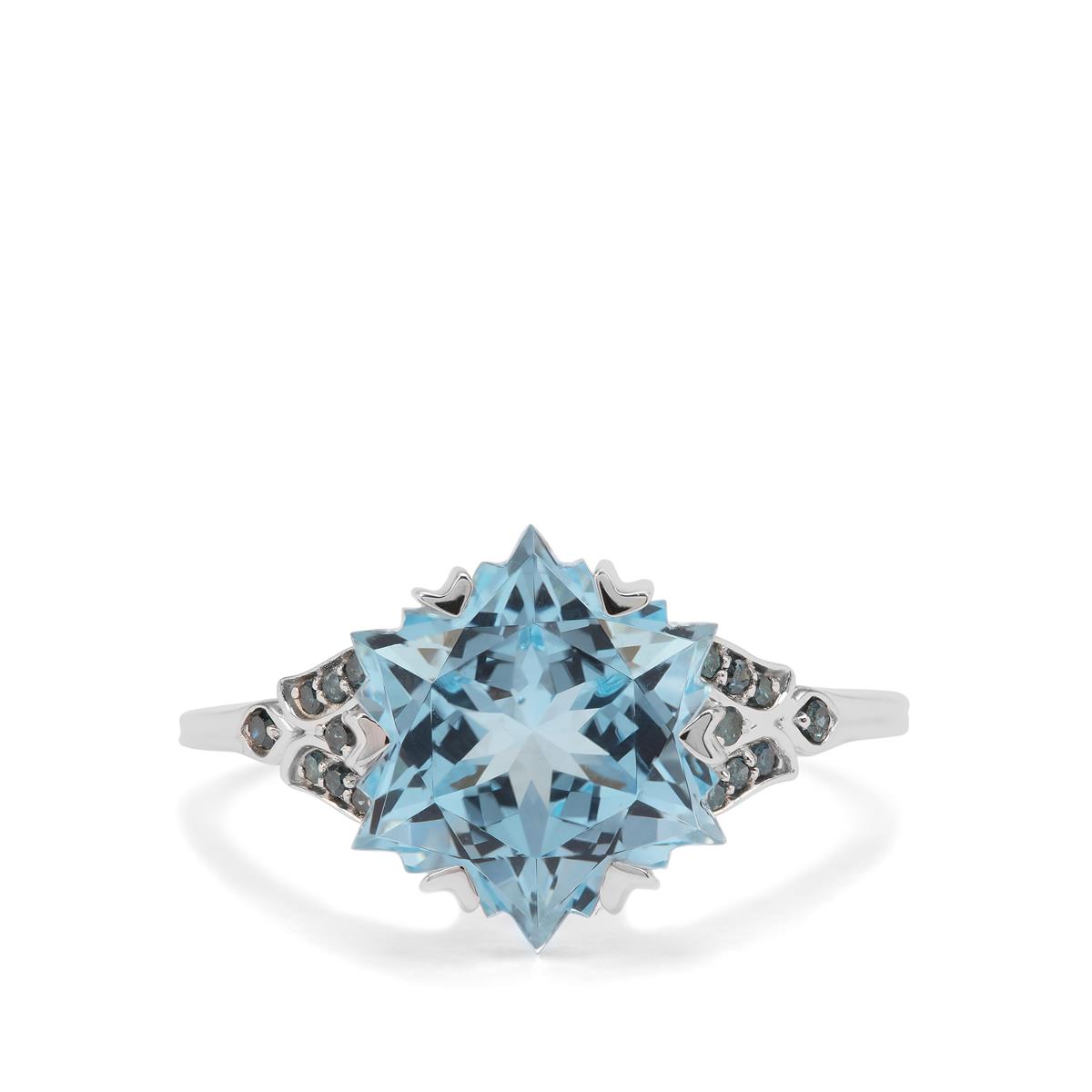 Wobito Snowflake Cut Sky Blue Topaz Blue Diamond K White Gold Ring