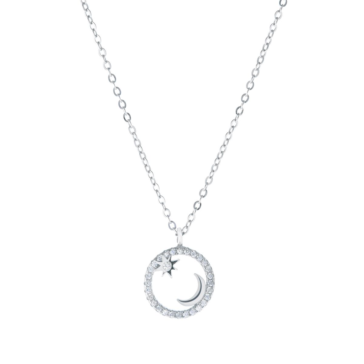 Ct White Zircon Sterling Silver Moon Sun Necklace Gemporia