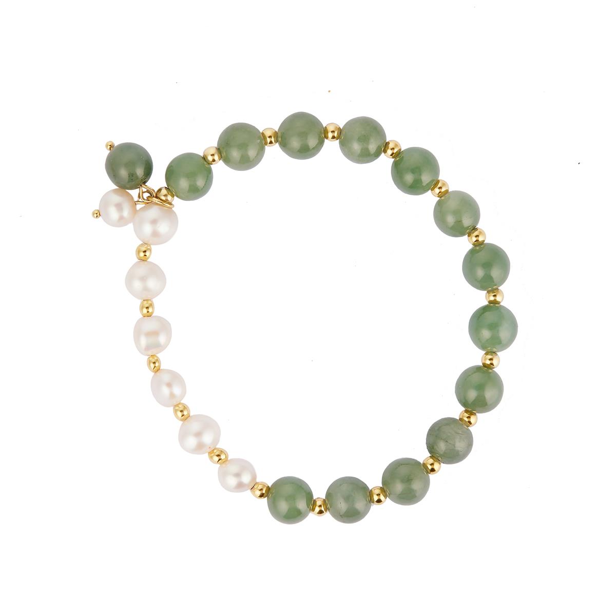 Type A Burmese Jadeite Cultured Pearl Gold Tone Sterling Silver