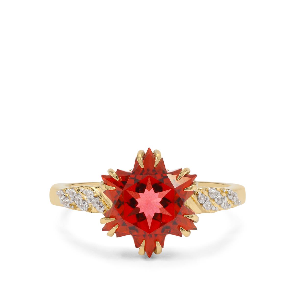 Wobito Snowflake Cut Scarlet Topaz White Zircon 9K Gold Ring ATGW 5