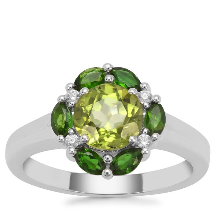 Changbai Peridot Chrome Diopside White Zircon Sterling Silver Ring