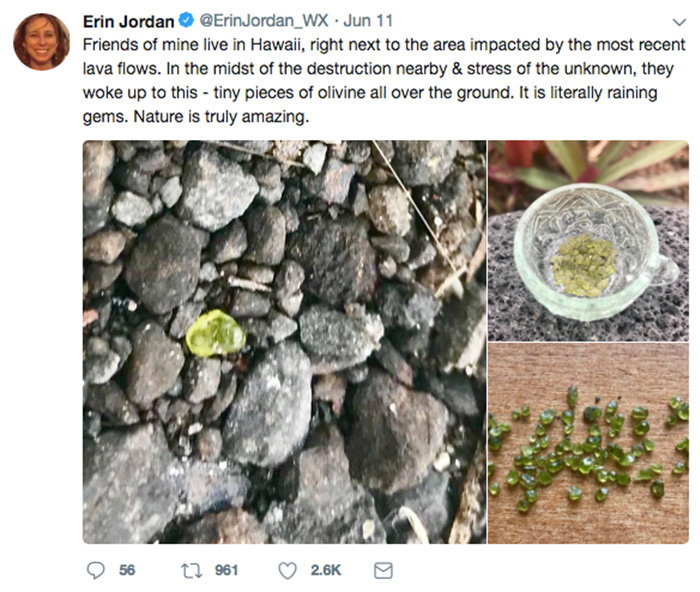 Peridot nhặt được xung quanh núi lửa Hawaii
