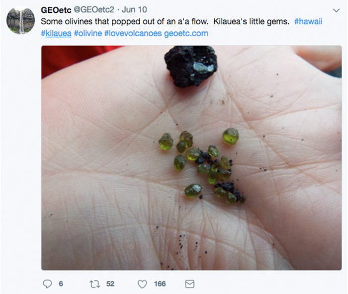 Peridot nhặt được xung quanh núi lửa Hawaii