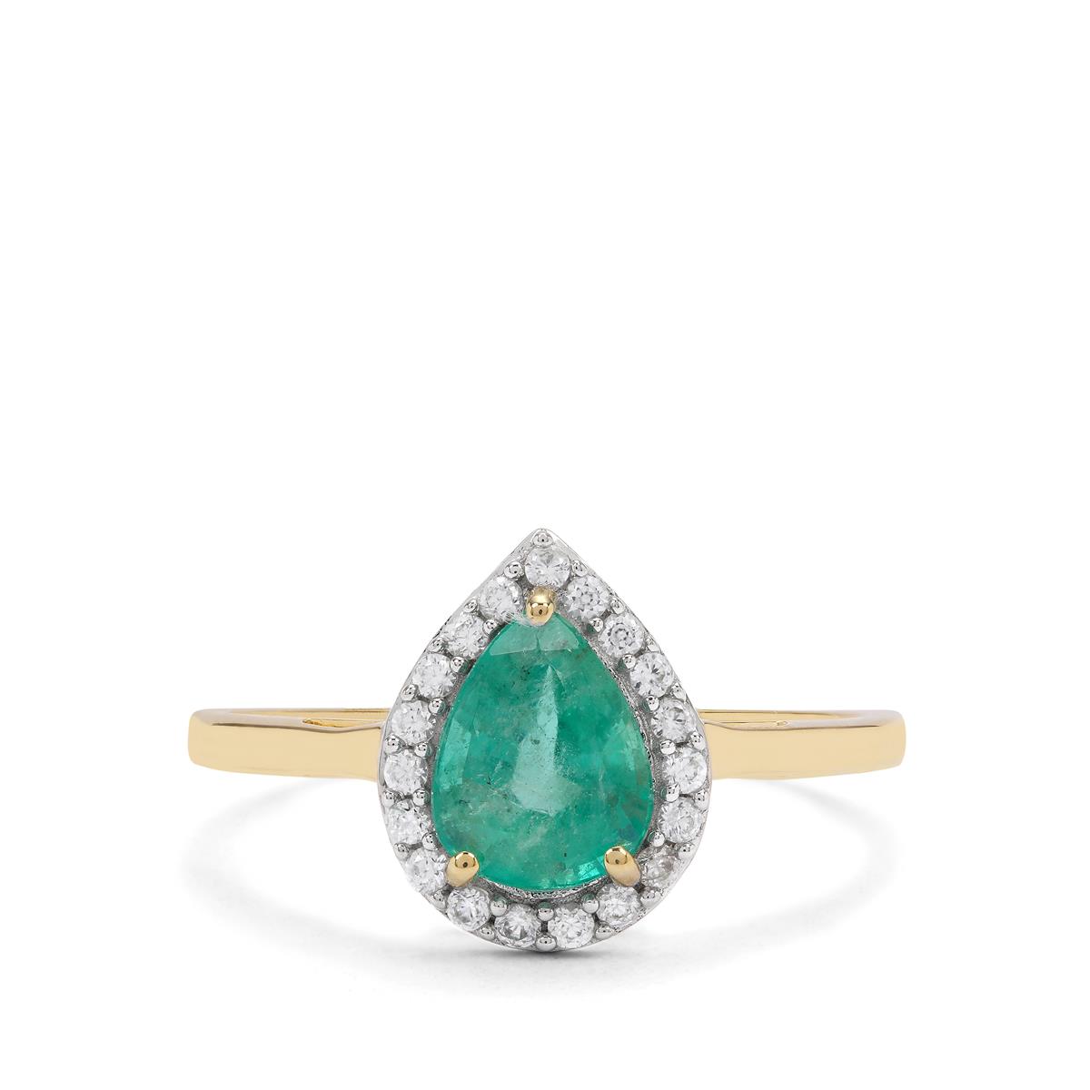 Zambian Emerald & White Zircon 9K Gold Ring ATGW 1cts Gemporia