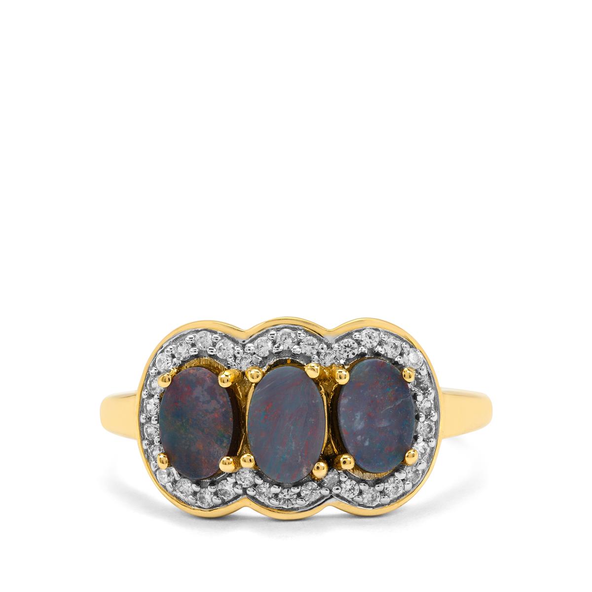 Crystal Opal On Ironstone And White Zircon 9k Gold Ring Atgw 1 40cts