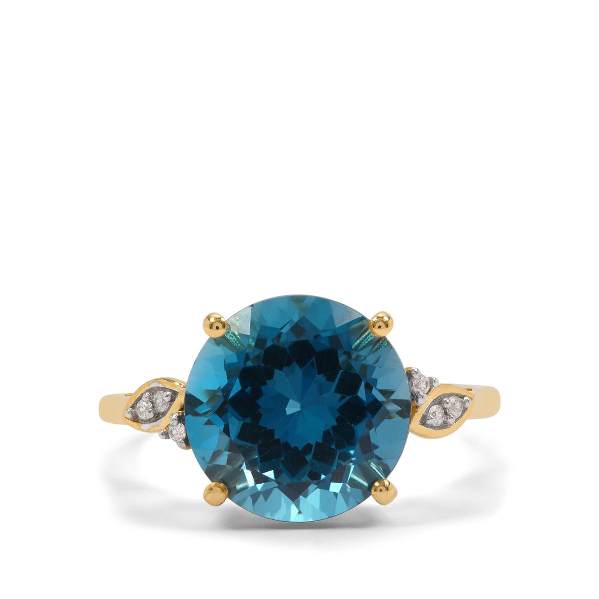 London Blue Topaz & White Zircon 9K Gold Ring ATGW 6.40cts | Gemporia