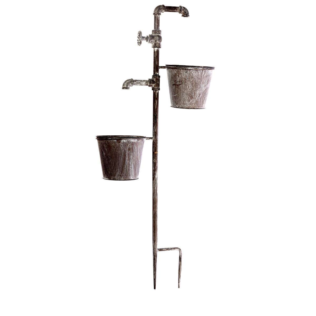 Faucet Metal Garden Stake Decoration With Two Planters Gemporia