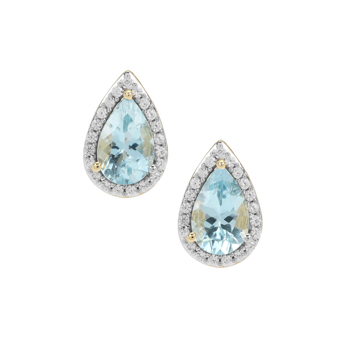 Santa Maria Aquamarine & White Zircon 9K Gold Earrings ATGW 1.65cts ...