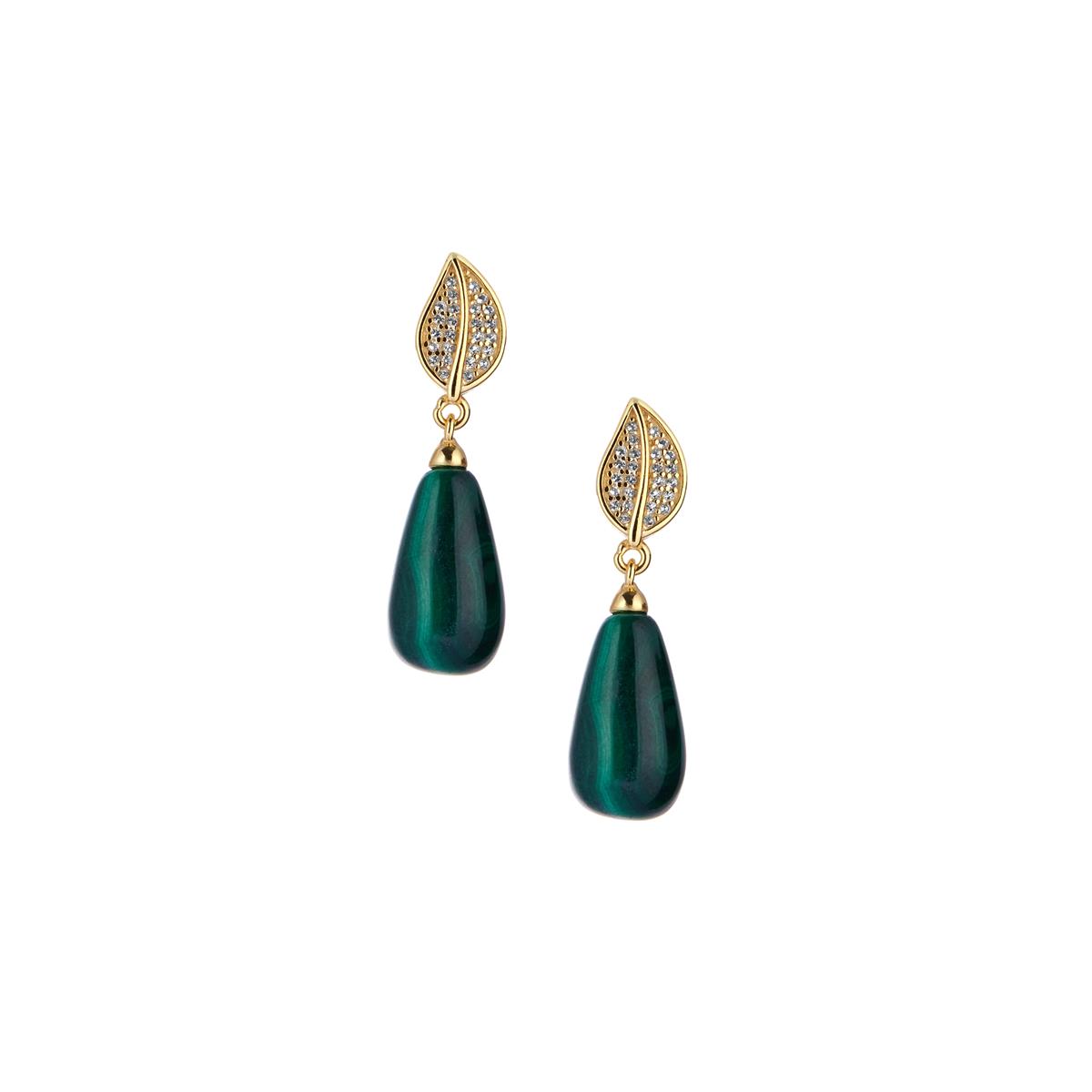 Malachite & White Topaz Gold Tone Sterling Silver Earrings ATGW 15 ...