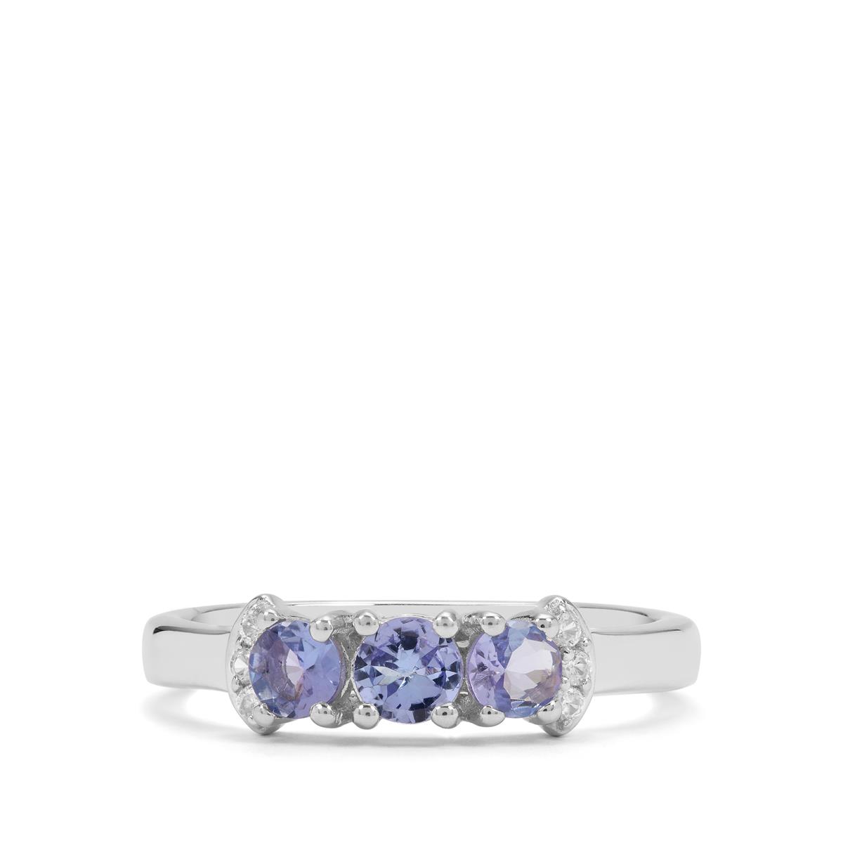2.00 Carat Genuine Tanzanite and White Zircon .925 Sterling Silver Ring main image 1
