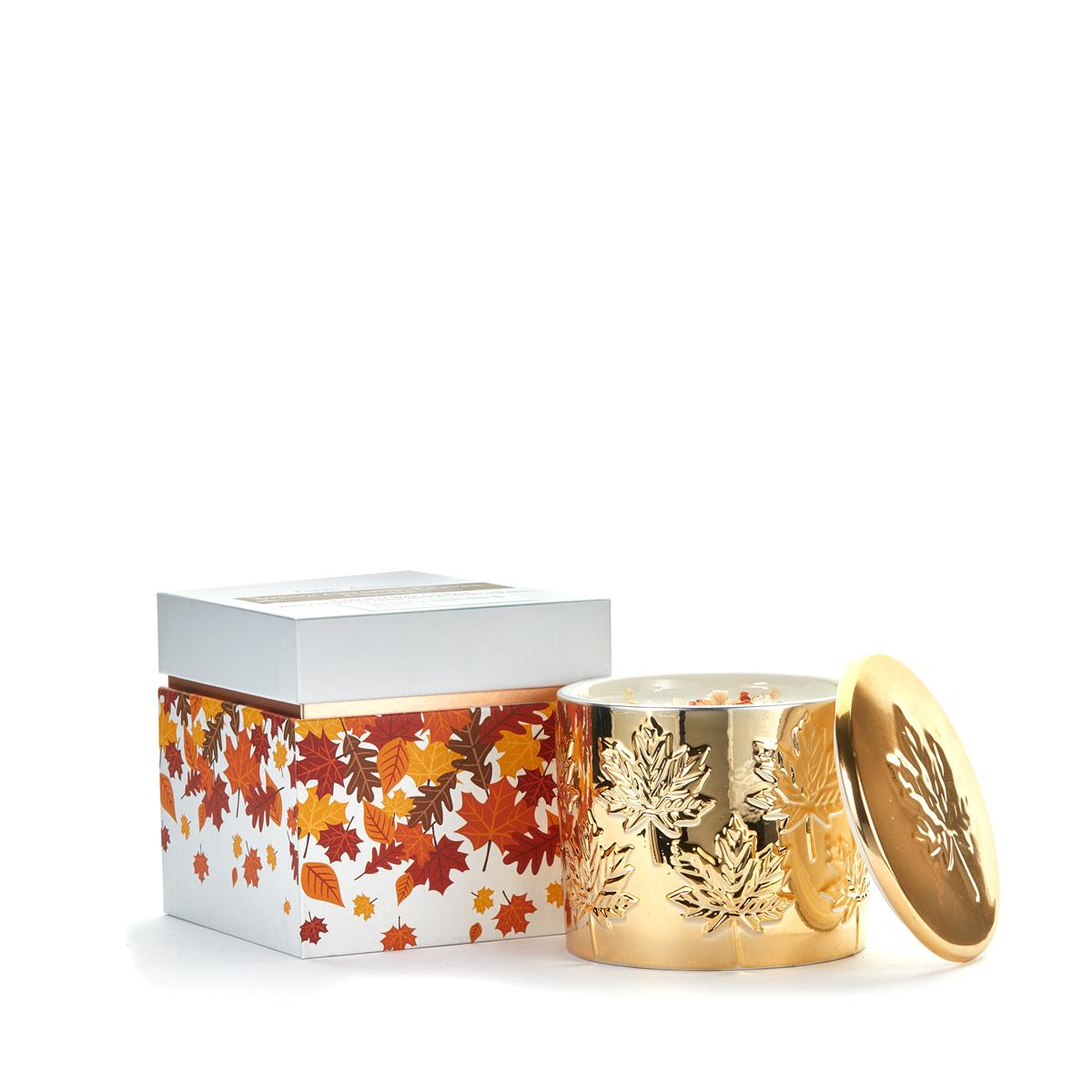 Gem Auras Autumn Leaves Candle with Carnelian Gemstones ATGW 30cts