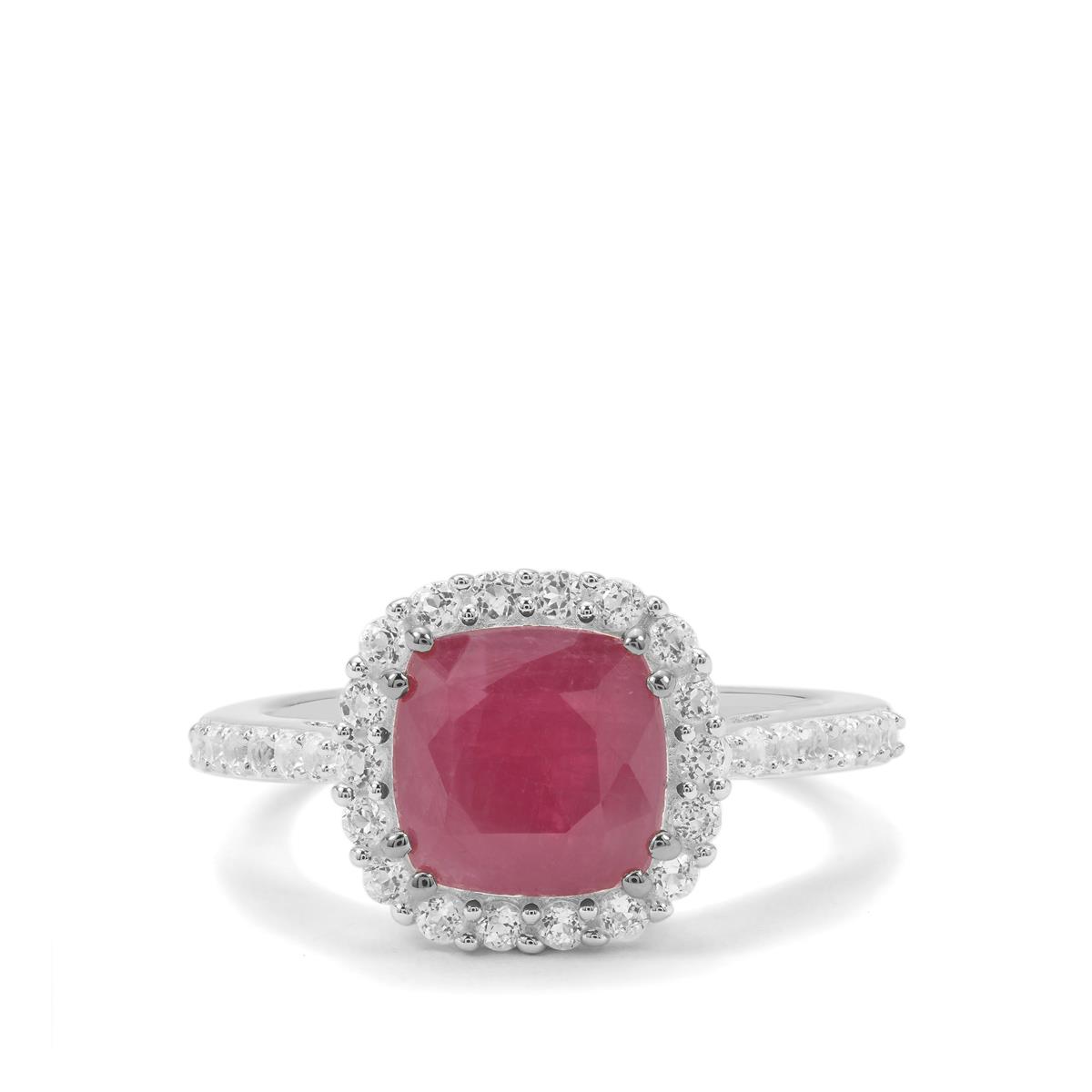 Bharat Ruby & White Topaz Sterling Silver Ring ATGW 3.70cts | Gemporia