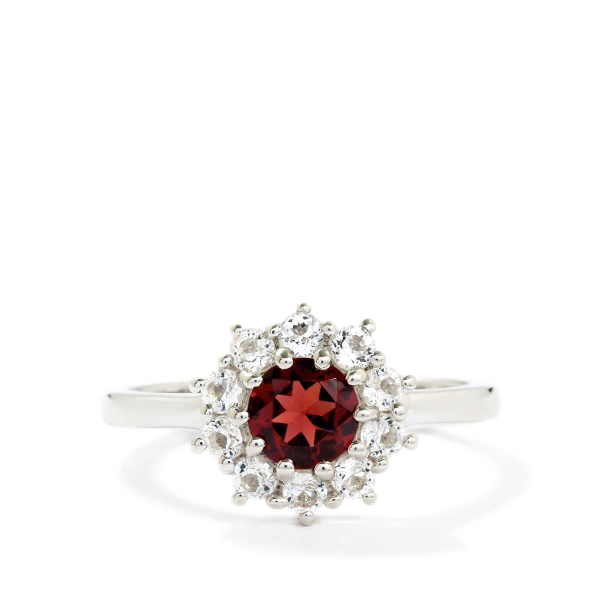 Cuamba Garnet & White Topaz Sterling Silver Ring Atgw 1.35cts 