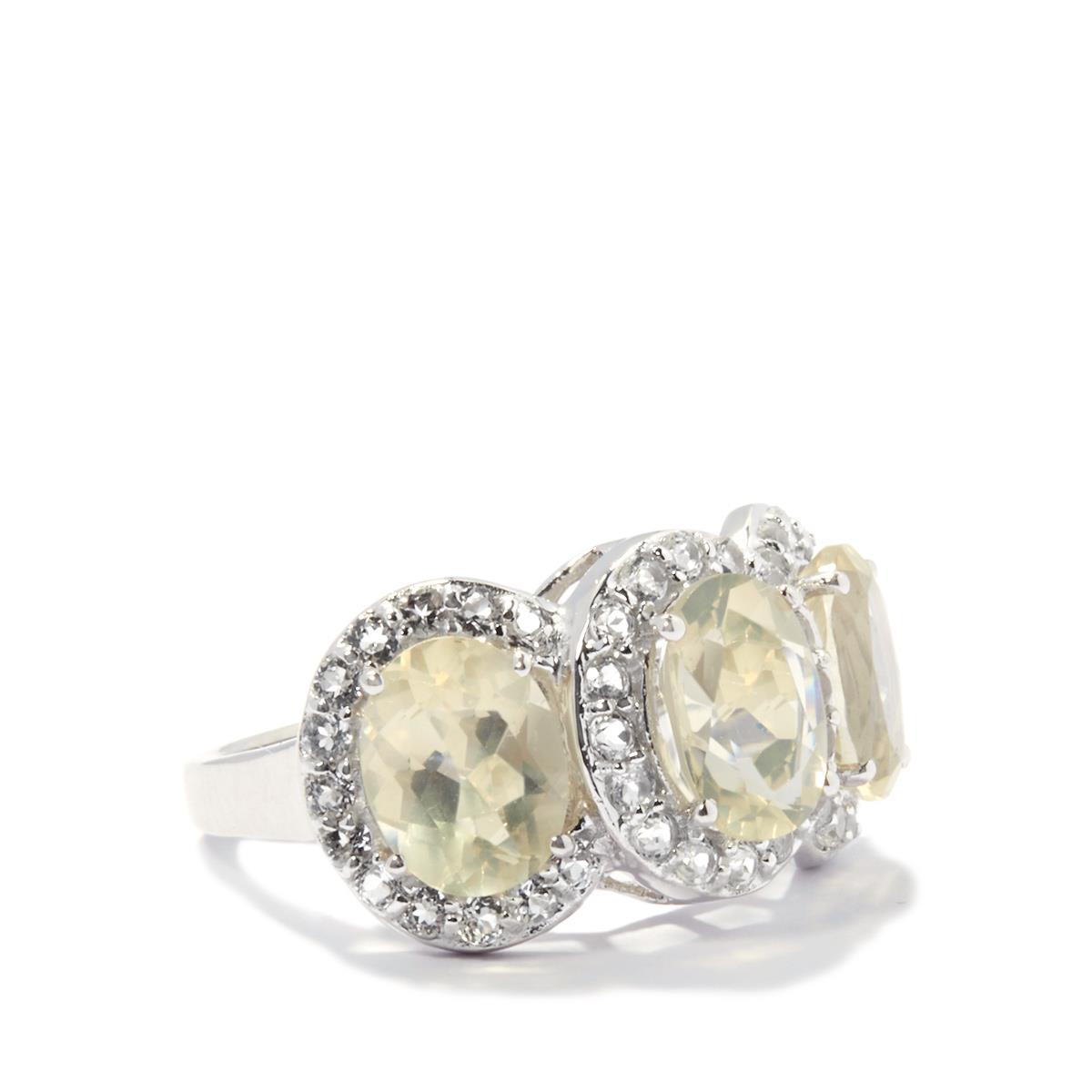 Yellow Labradorite Ring with White Topaz in Sterling Silver 6.73