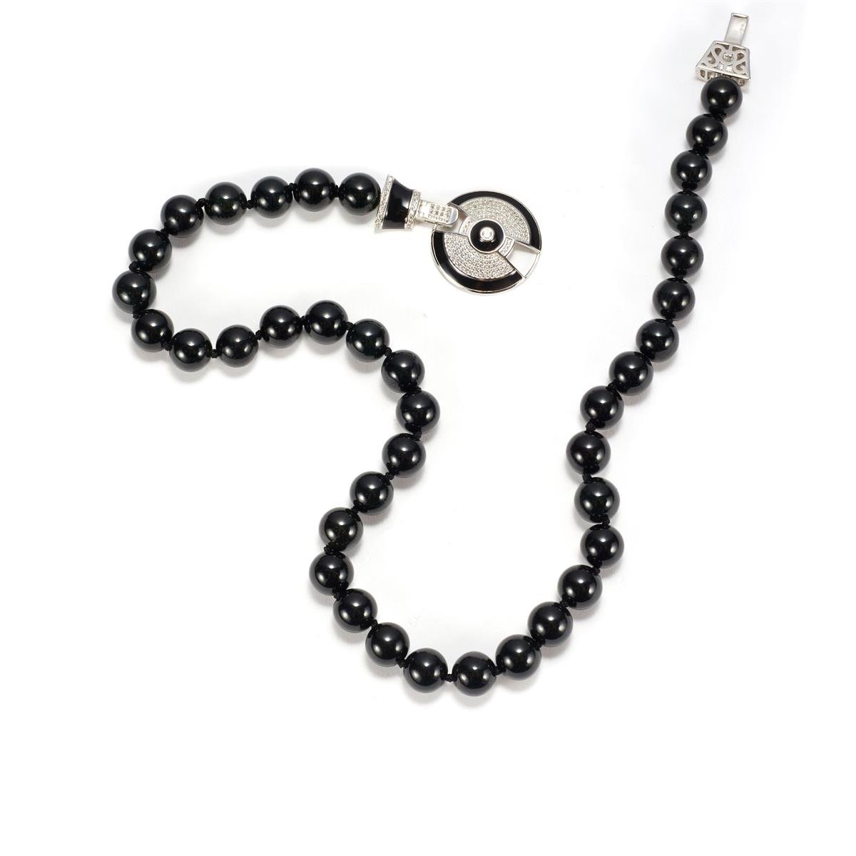 Type A Black 10mm Jadeite Necklace With Zircon Encrusted Clasp 361 ...