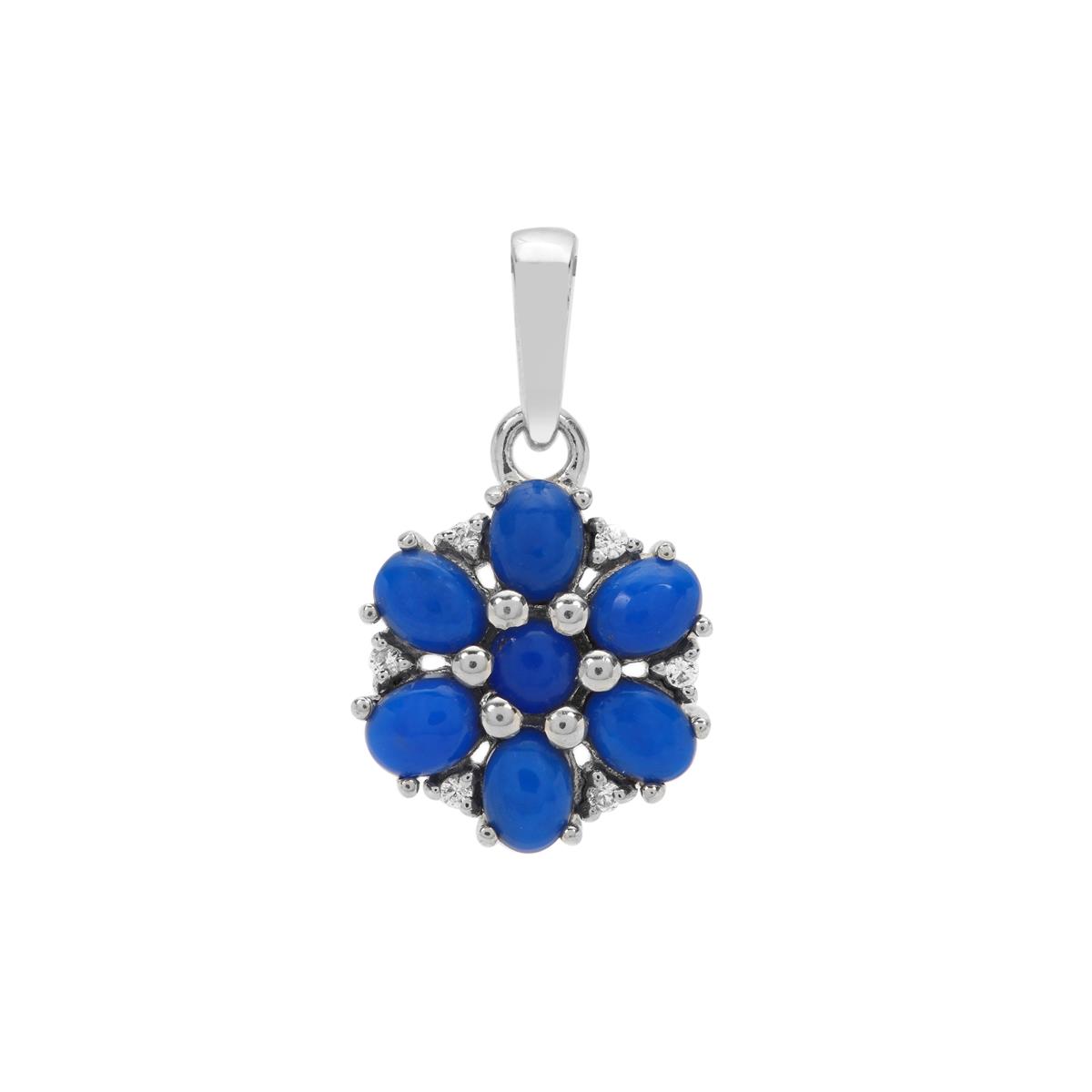 Ceruleite & White Zircon Sterling Silver Pendant ATGW 1.25cts Gemporia