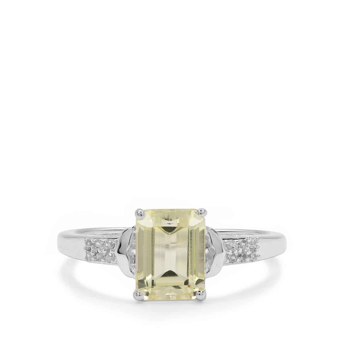 Minas Novas Hiddenite Ring with White Zircon in Sterling Silver