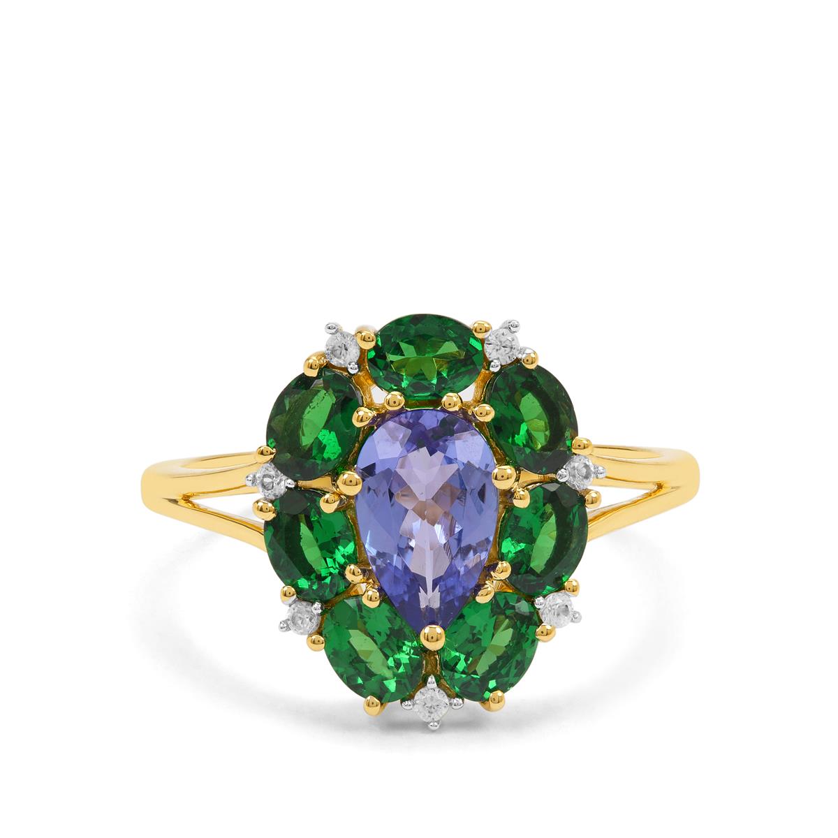 Tsavorite Garnet, AA Tanzanite & White Zircon 9K Gold Tomas Rae Ring ...