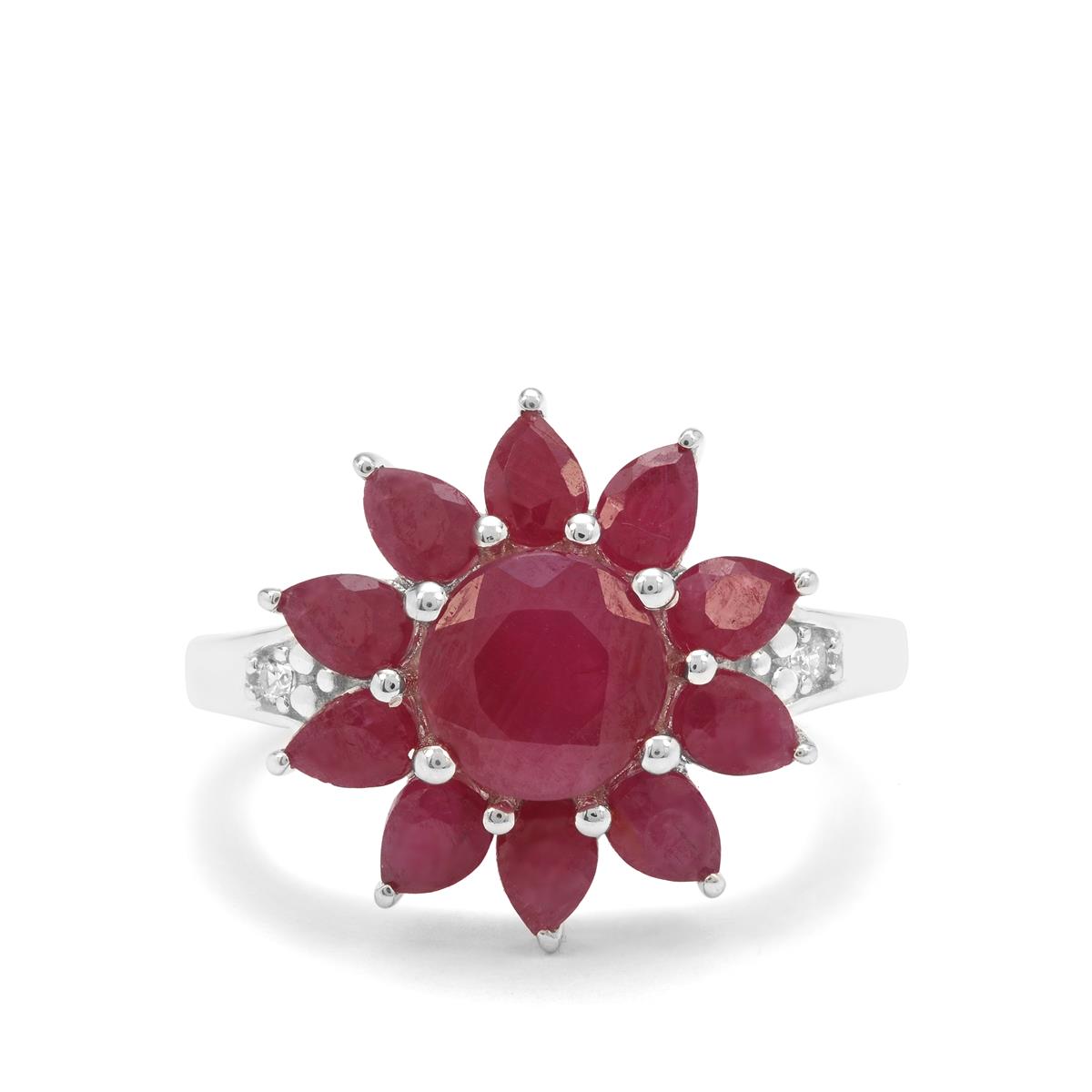 Bharat Ruby & White Zircon Sterling Silver Ring ATGW 4.45cts | Gemporia