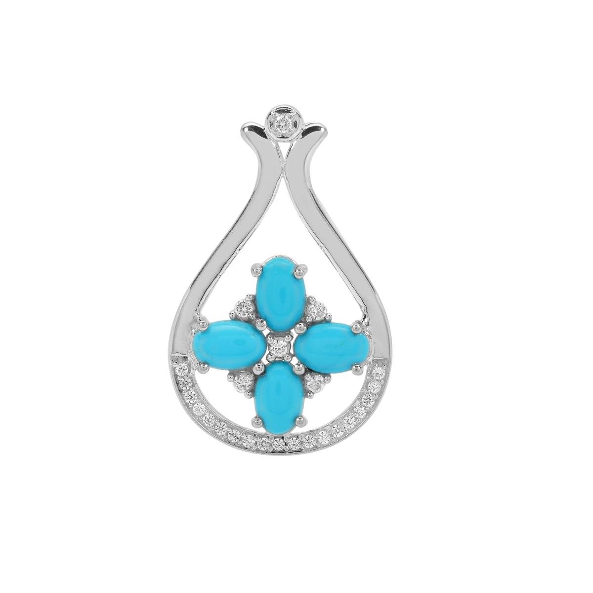 Sleeping Beauty Turquoise And White Zircon Sterling Silver Pendant Atgw