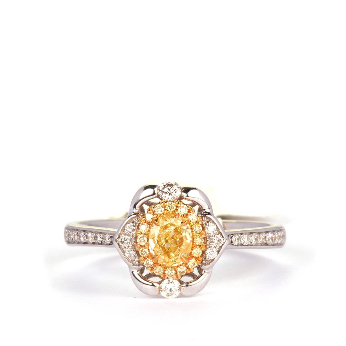 Yellow & White Diamond 18K Two Tone Gold Ring ATGW 0.48cts Gemporia
