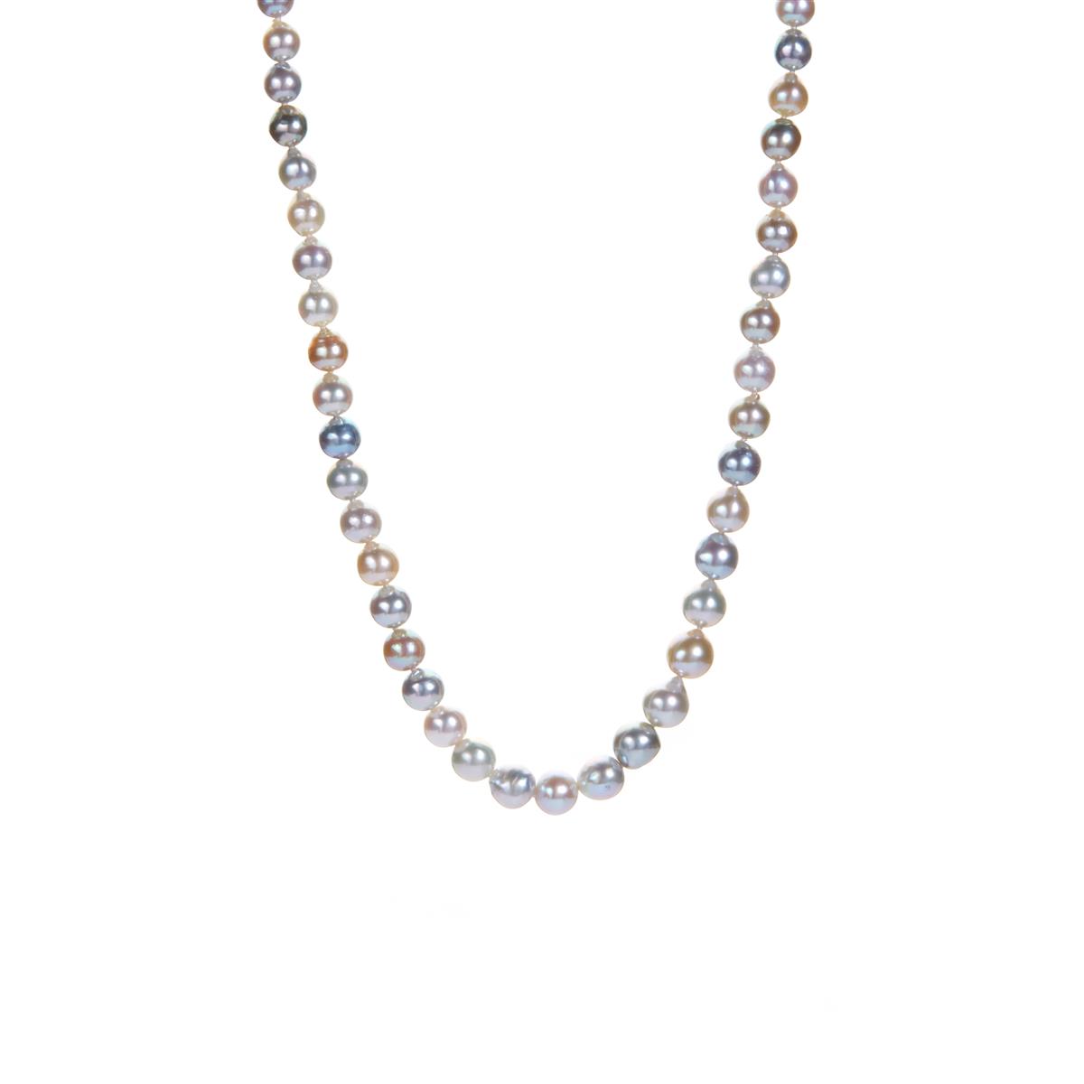 Akoya Cultured Pearl Sterling Silver Necklace (7 x 5mm) | Gemporia