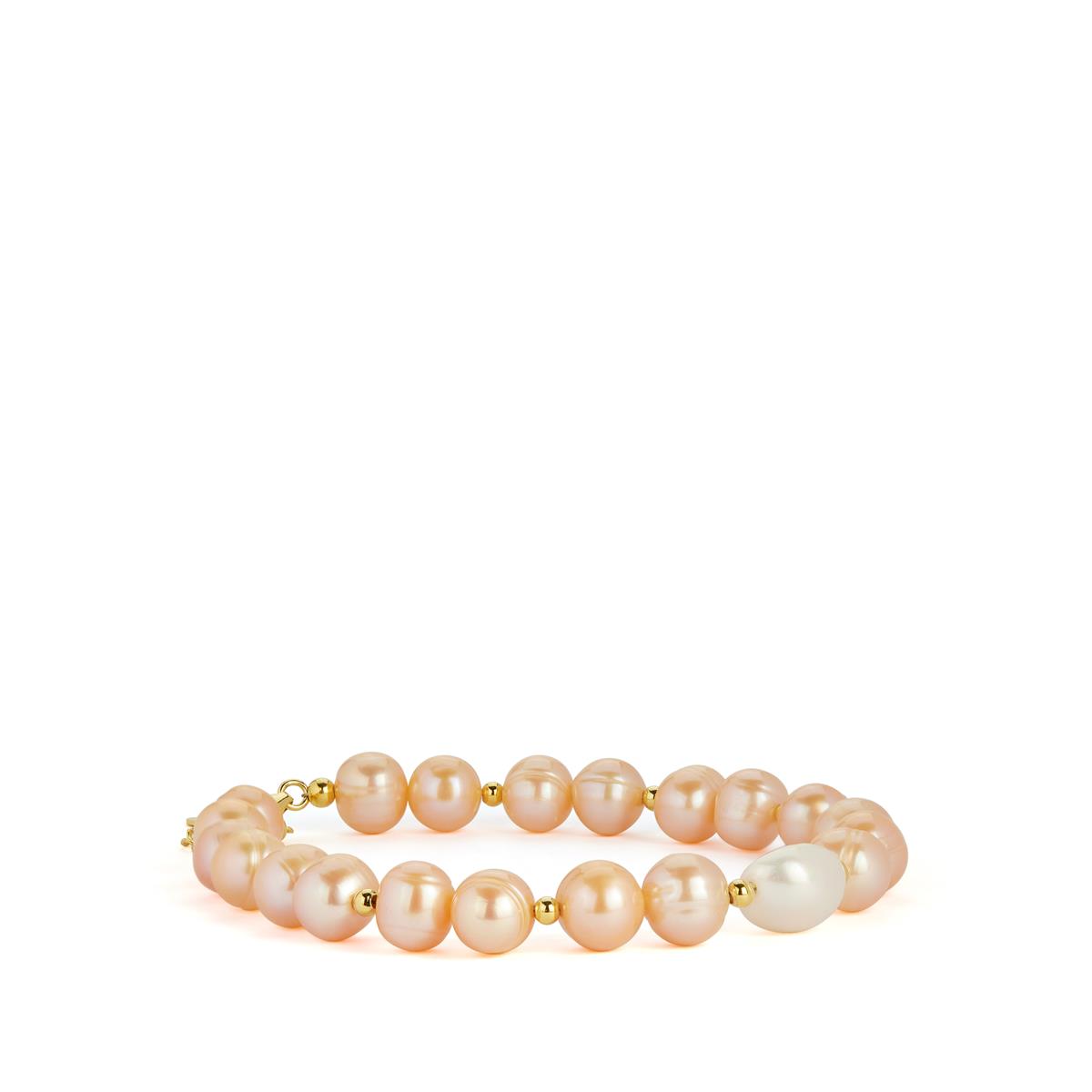 Naturally Papaya & Kaori Cultured Pearl Gold Tone Sterling Silver Bracelet Gemporia