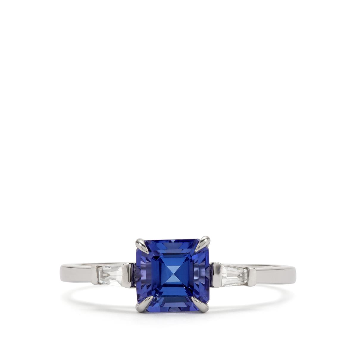 Asscher Cut AAA Tanzanite Ceylon White Sapphire Platinum 950 Ring MTGW 1.16cts Gemporia