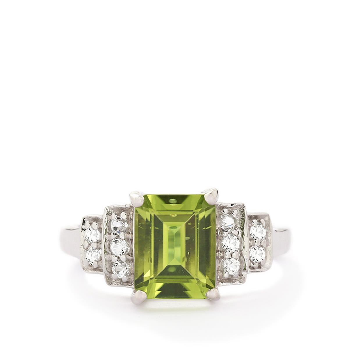 Changbai Peridot & White Topaz Sterling Silver Ring ATGW 2.73cts Gemporia