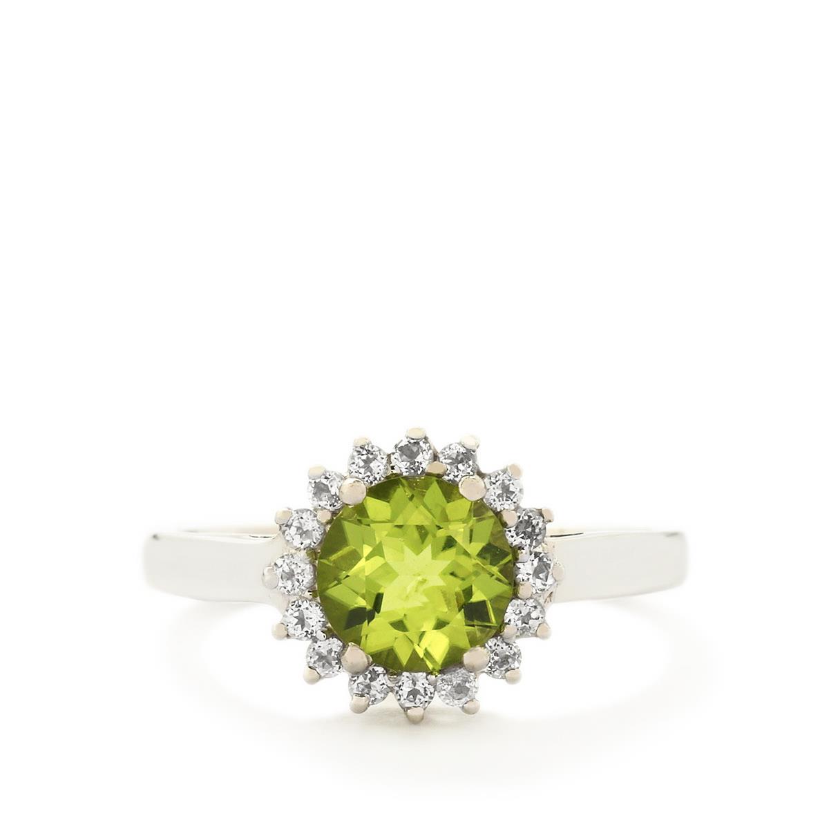 Changbai Peridot & White Topaz Sterling Silver Ring ATGW 1.73cts Gemporia