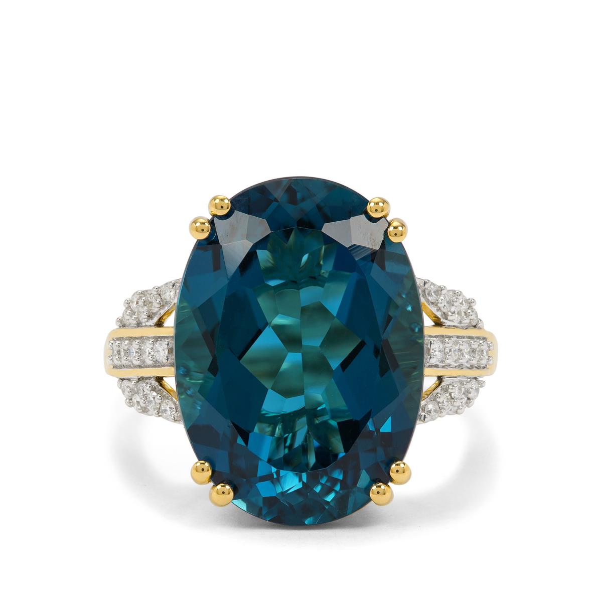 London Blue Topaz & Diamond 18K Gold Lorique Ring MTGW 15.26cts | Gemporia