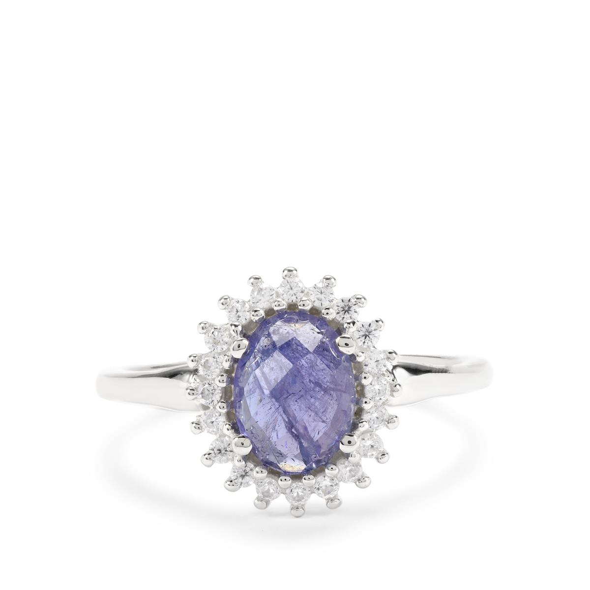 Sterling Silver with Natural Tanzanite and White Zircon Engagement Ring