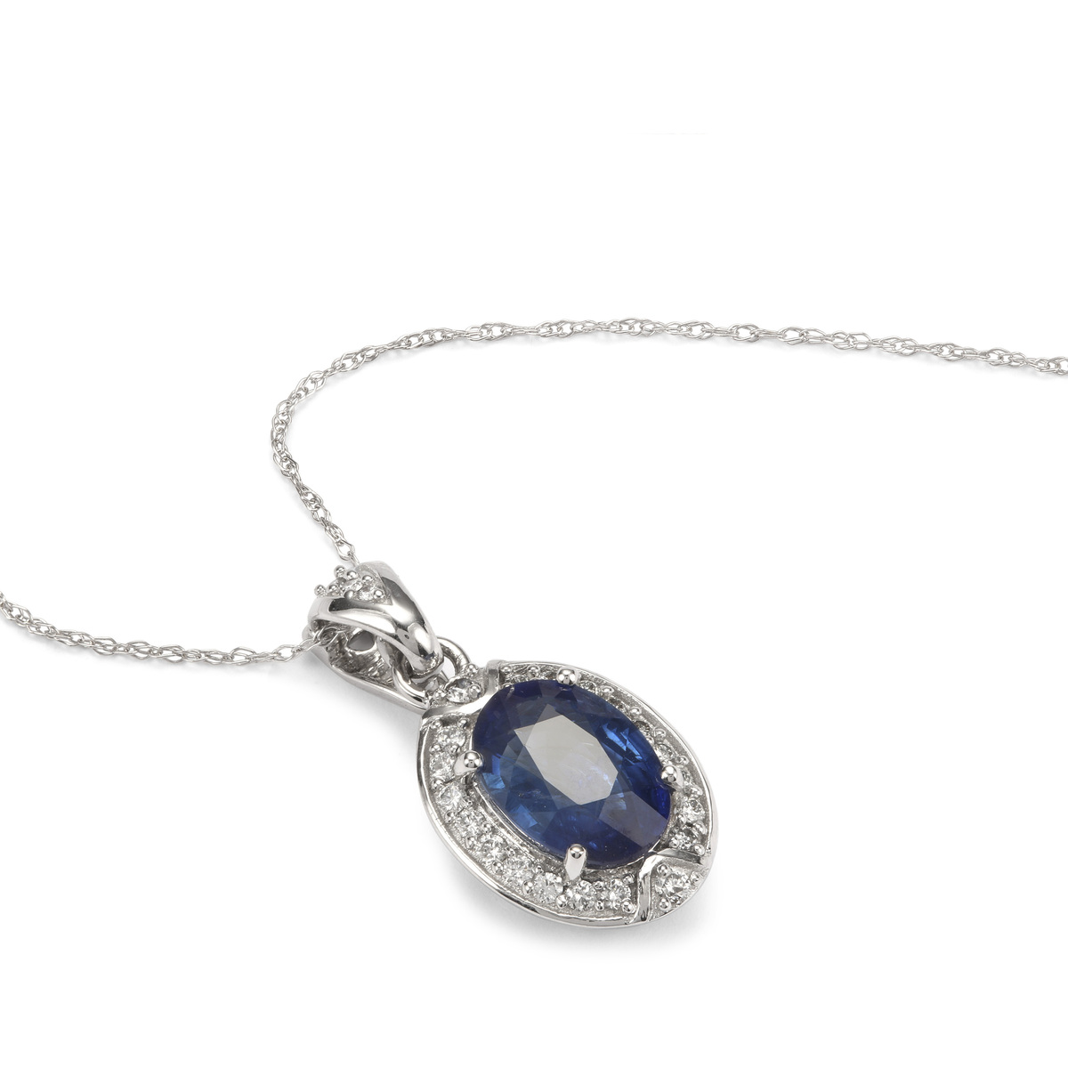 Blue Sapphire Pendant Necklace with Diamond in 18K White Gold 2.46