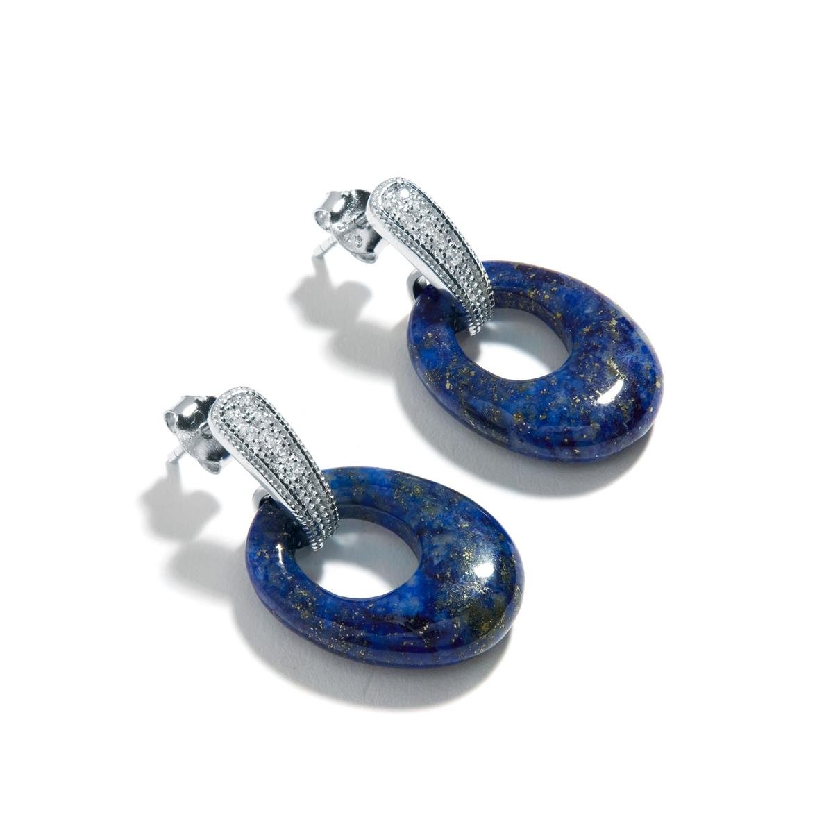 Sar-i-Sang Lapis Lazuli & White Zircon Sterling Silver Earrings ATGW 18 ...