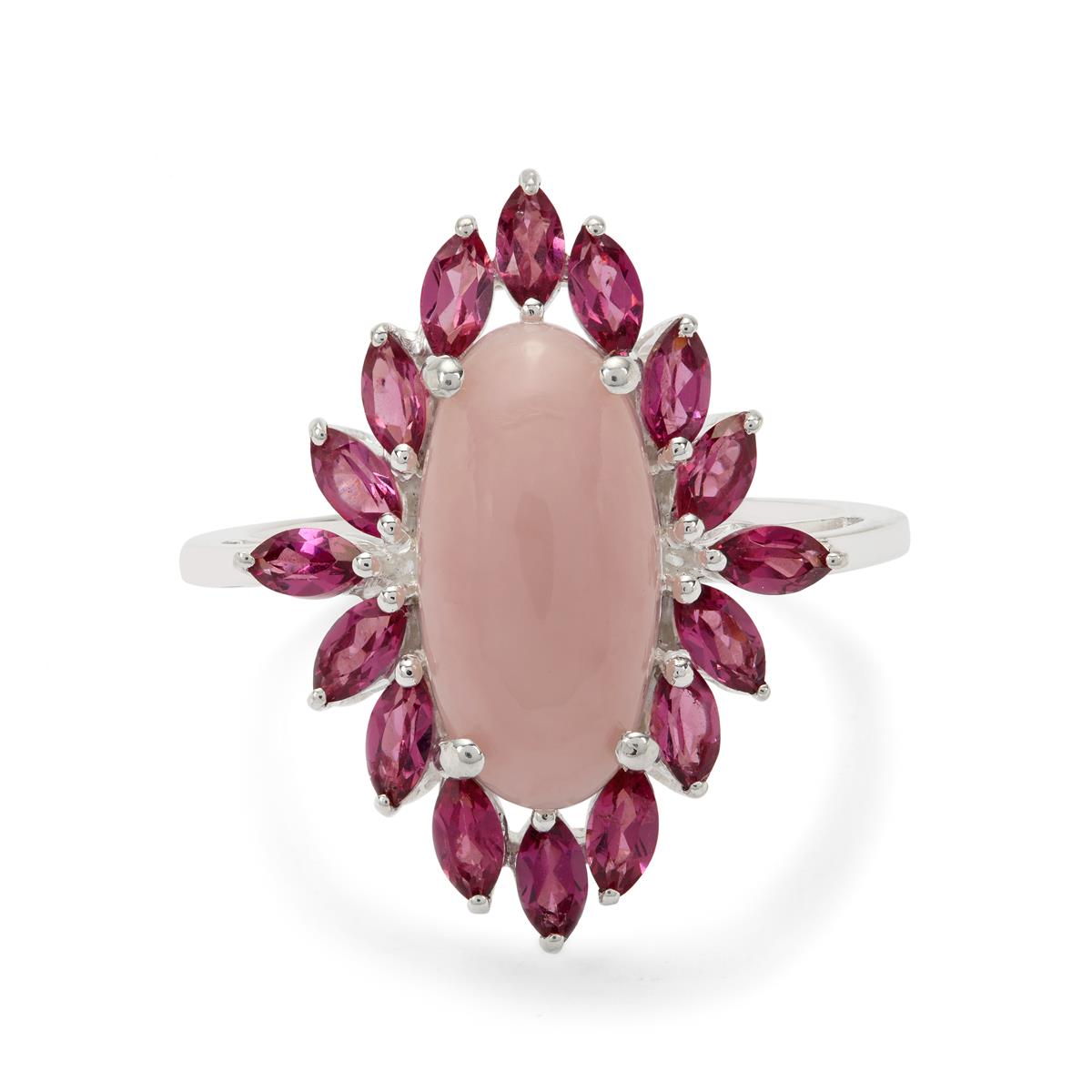 Peruvian Pink Opal Rhodolite Garnet Sterling Silver Ring ATGW