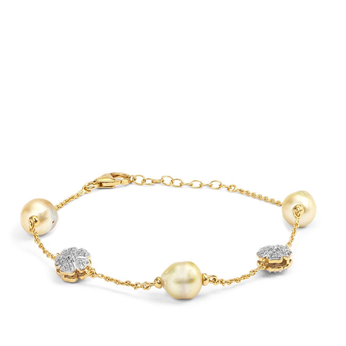 Golden South Sea Cultured Pearl & White Zircon Midas Bracelet (10mm ...