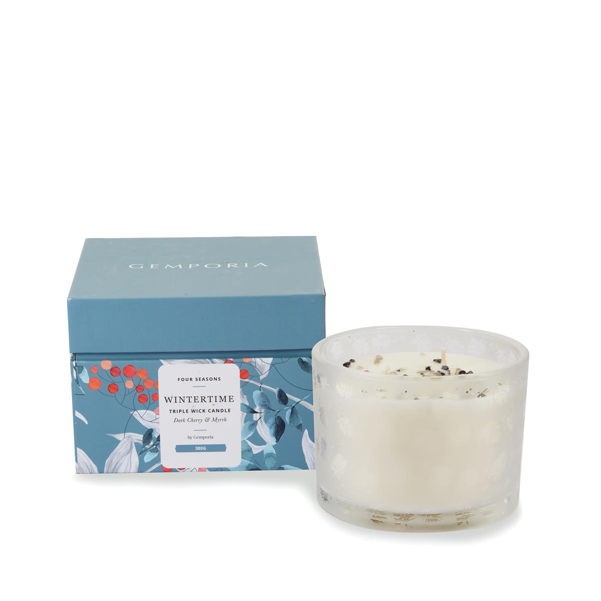 Gem Auras Dark Cherry & Myrhh Fragranced Winter Triple Wick Candle with