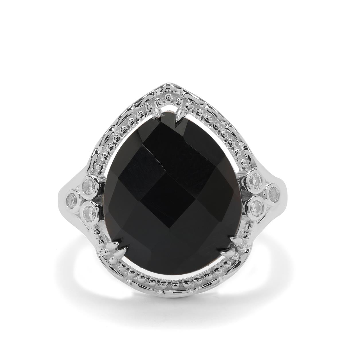 Black Onyx & White Zircon Sterling Silver Ring ATGW 6.55cts | Gemporia