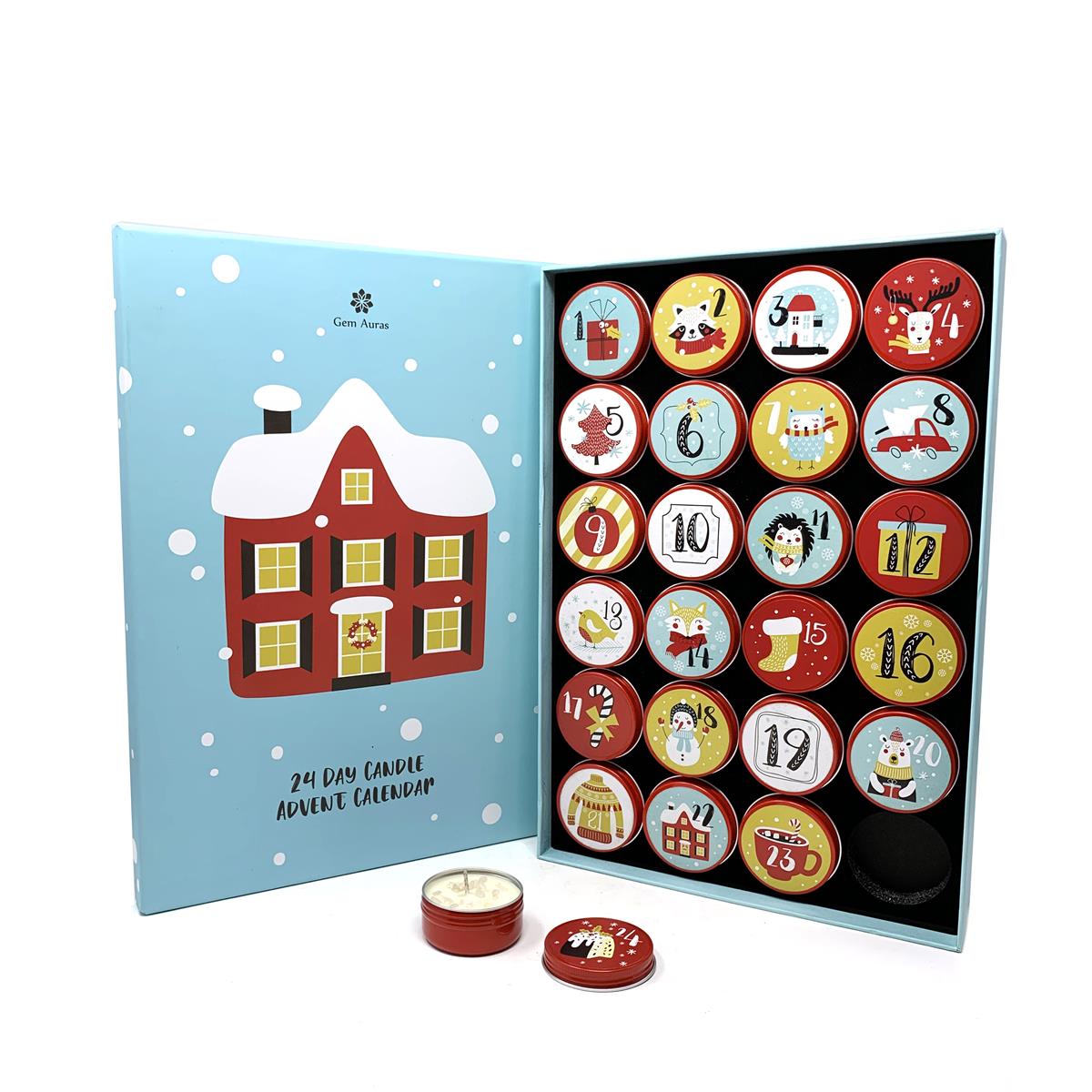 Gem Auras Candle Advent Calendar with Moss Agate and White Jade