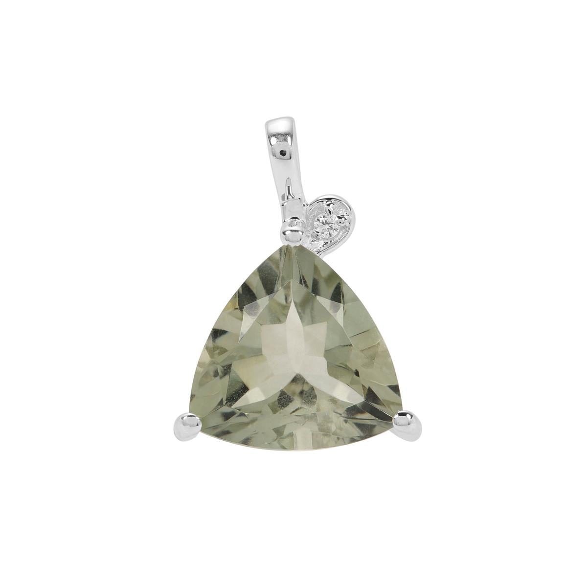 Prasiolite & White Zircon Sterling Silver Pendant ATGW 5cts Gemporia