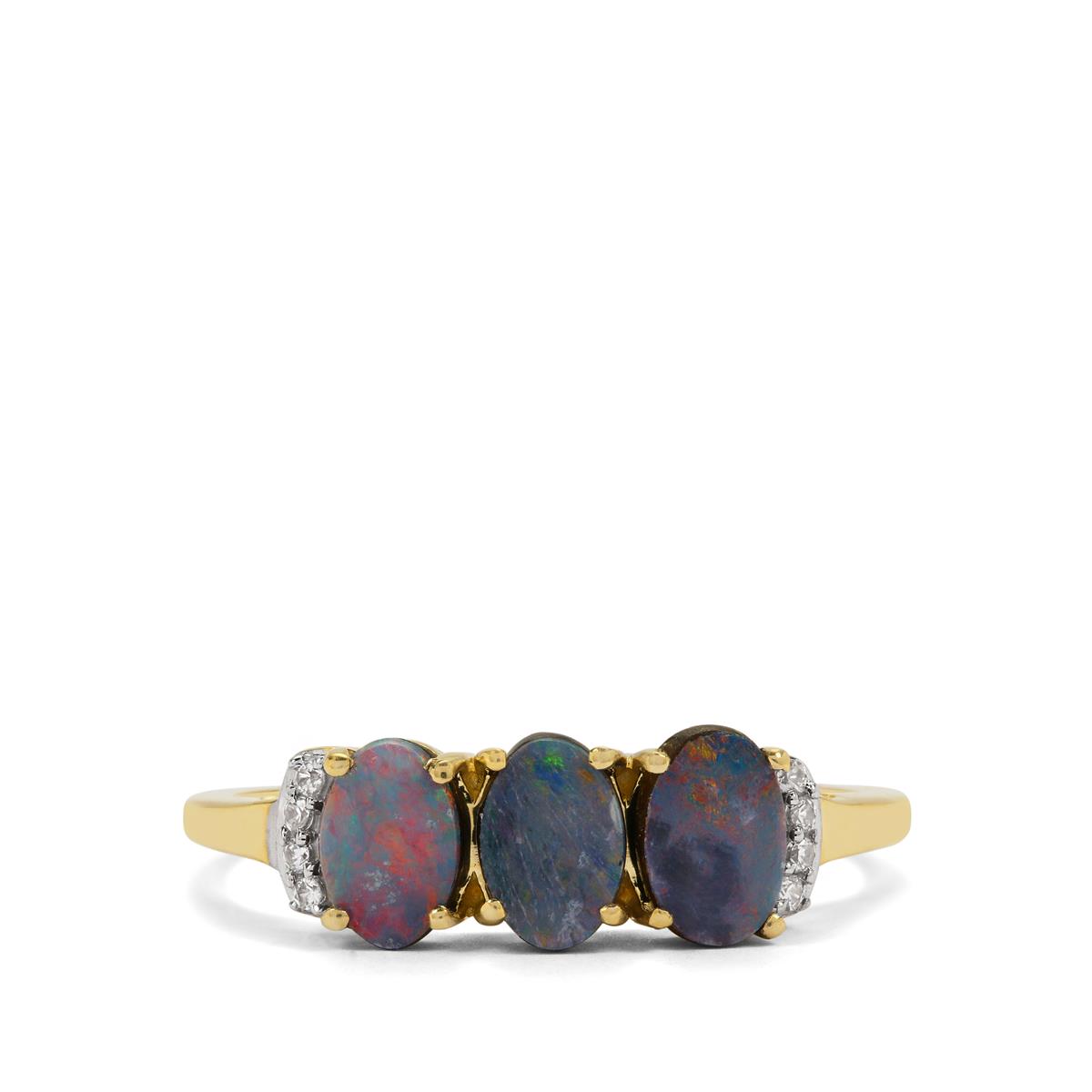 Crystal Opal on Ironstone & White Zircon 9K Gold Ring Gemporia