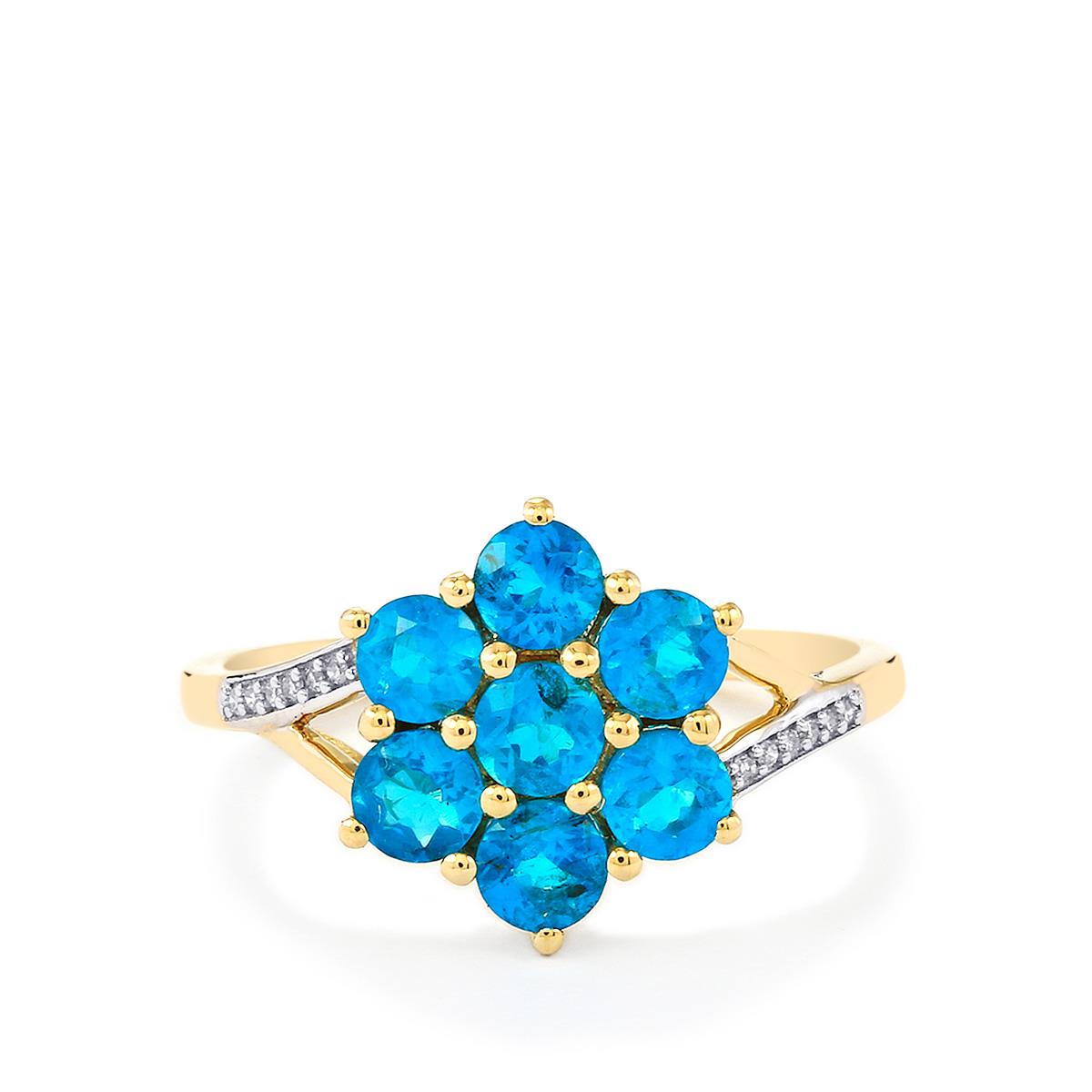 Neon Apatite & Diamond 9K Gold Ring ATGW 1.19cts | Gemporia