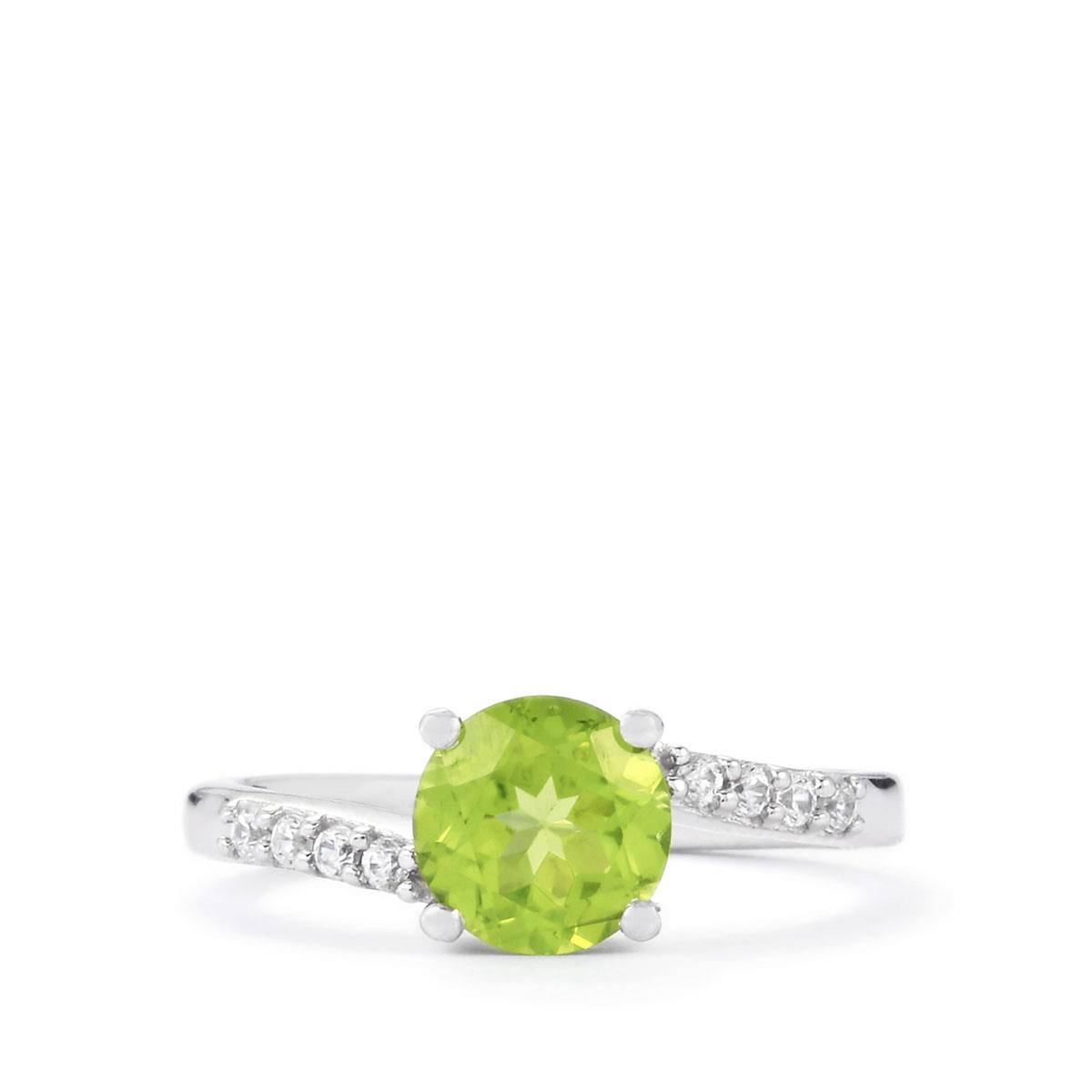Changbai Peridot & White Topaz Sterling Silver Ring ATGW 1.51cts Gemporia