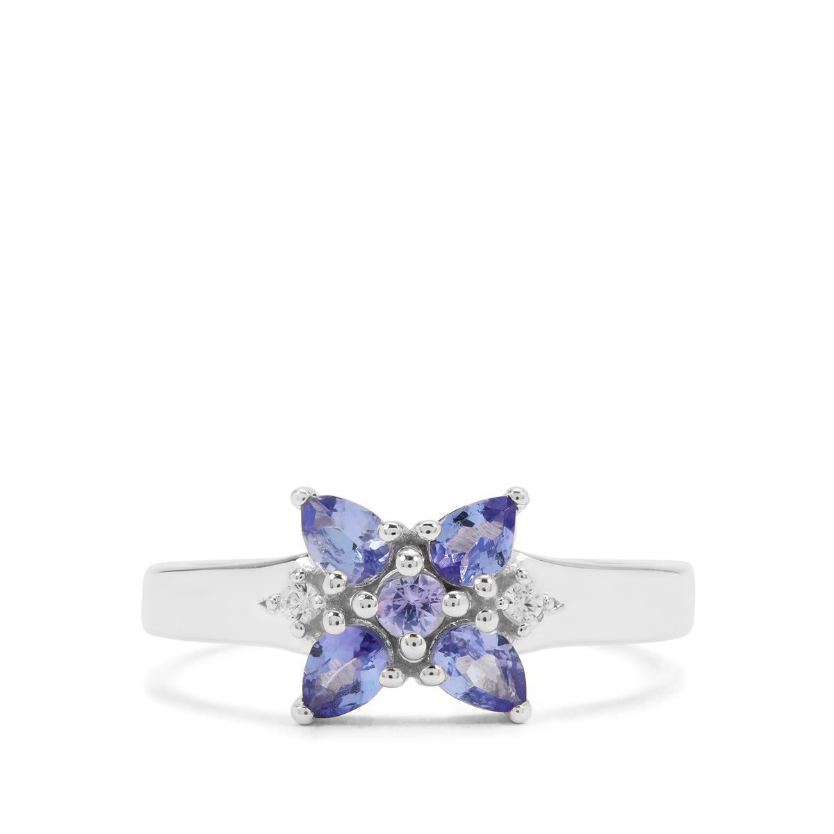 2.00 Carat Genuine Tanzanite and White Zircon .925 Sterling Silver Ring main image 0