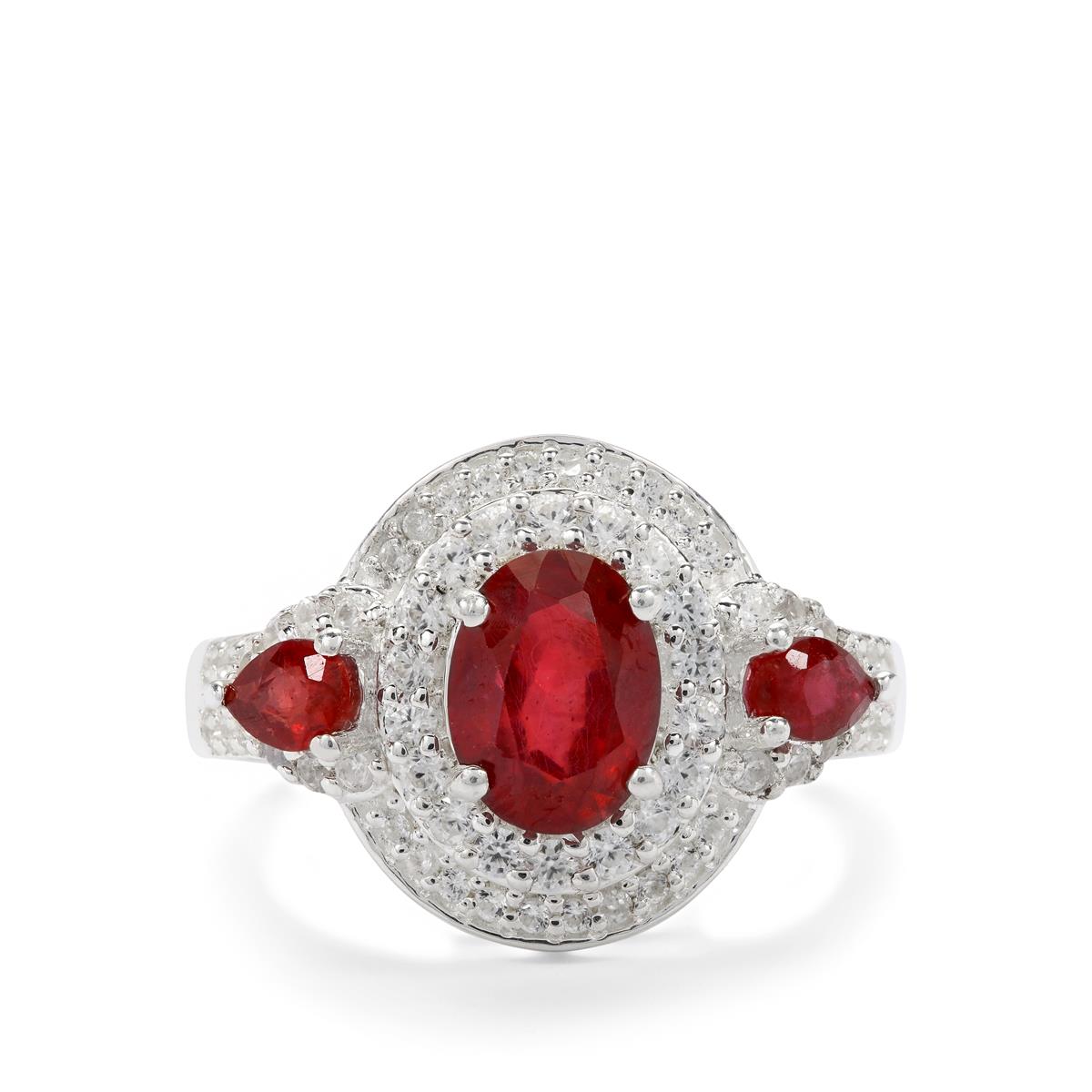 Bemainty Ruby Ring with White Zircon in Sterling Silver 2.60cts | Gemporia