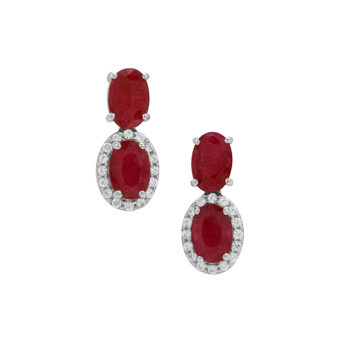 Longido Ruby & White Zircon Sterling Silver Earrings ATGW 2.35cts ...