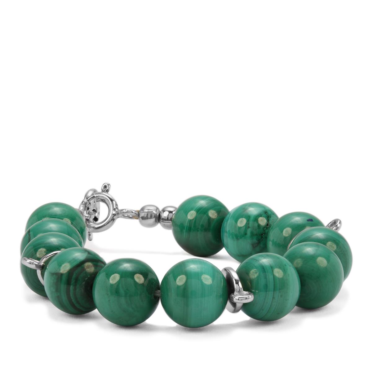 68.54ct Malachite Sterling Silver Bead Watch Bracelet Gemporia